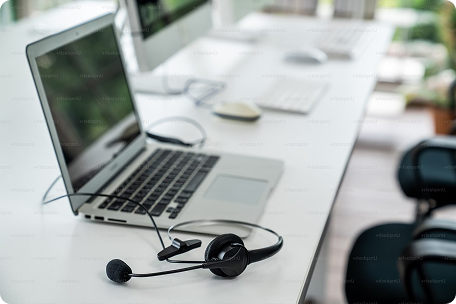 A computer and a headset